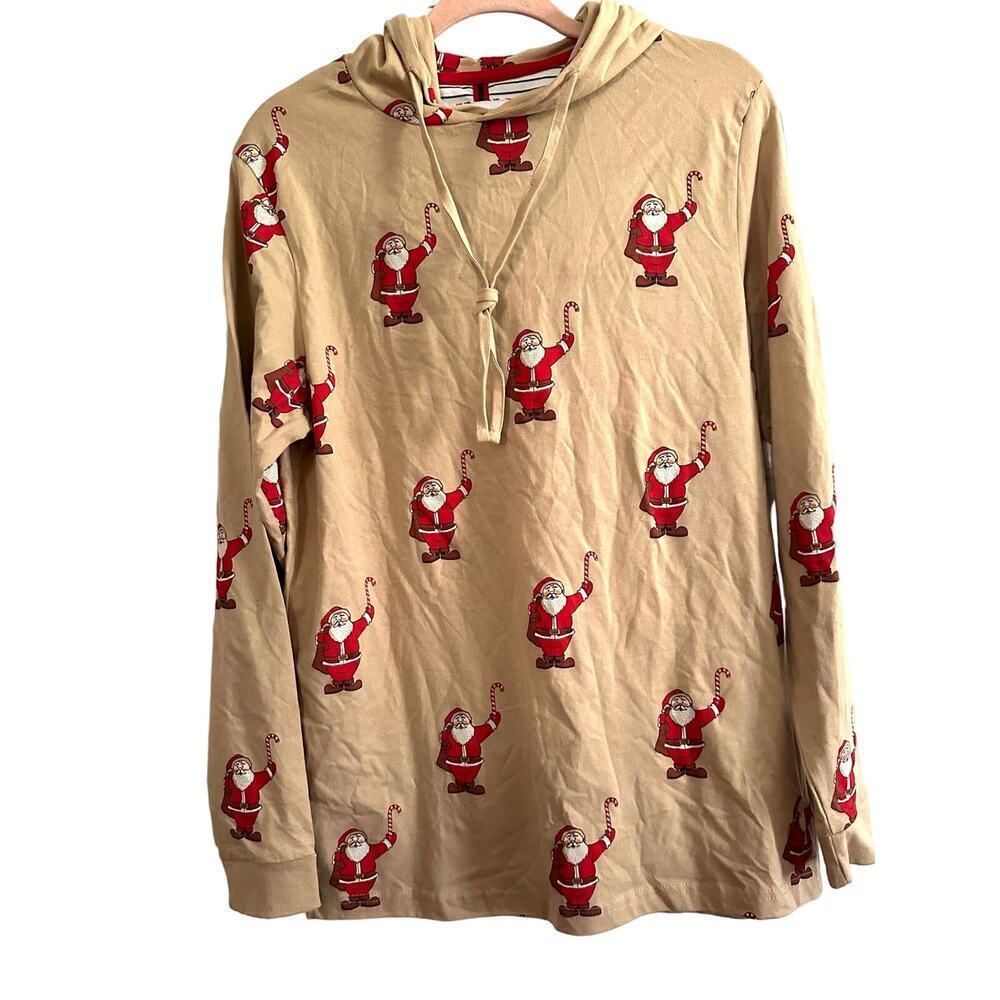 Denim & Flower Santa Clause Candy Cane Hoodie Hooded Shirt - Sz Medium - NWT
